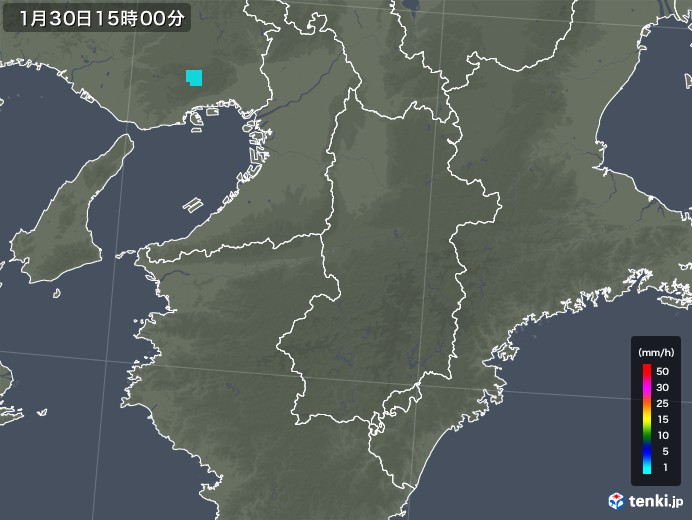 奈良県の雨雲レーダー(2019年01月30日)