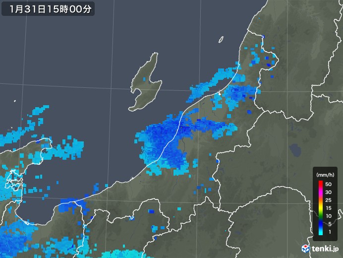 新潟県の雨雲レーダー(2019年01月31日)