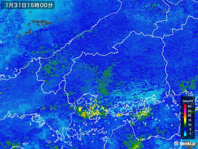 広島県の雨雲レーダー(2019年01月31日)