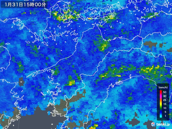 愛媛県の雨雲レーダー(2019年01月31日)
