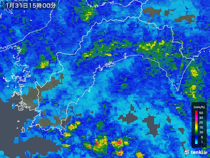 高知県の雨雲レーダー(2019年01月31日)