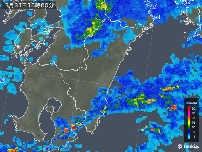 宮崎県の雨雲レーダー(2019年01月31日)