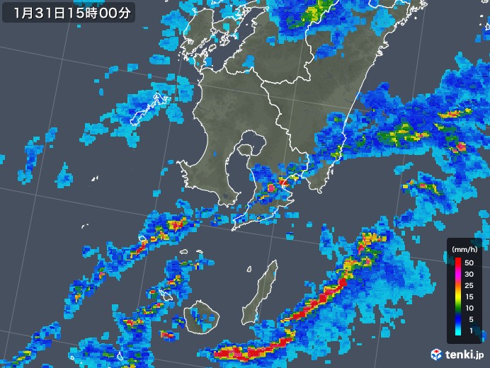 鹿児島県の雨雲レーダー(2019年01月31日)