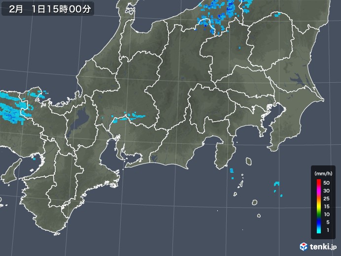 東海地方の雨雲レーダー(2019年02月01日)