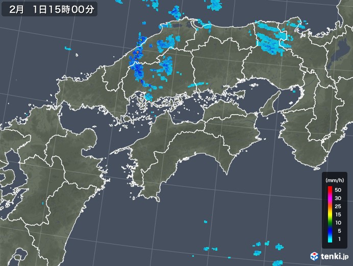 四国地方の雨雲レーダー(2019年02月01日)
