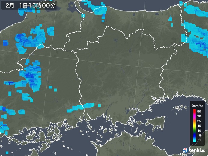 岡山県の雨雲レーダー(2019年02月01日)