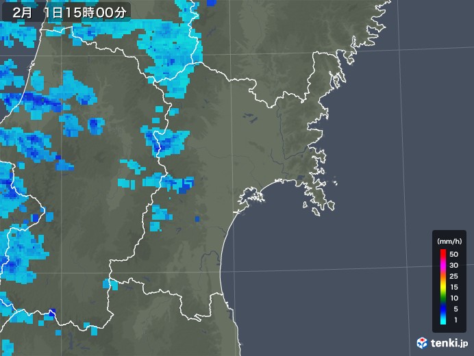 宮城県の雨雲レーダー(2019年02月01日)