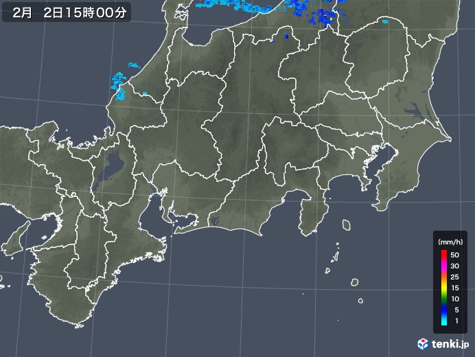 東海地方の雨雲レーダー(2019年02月02日)