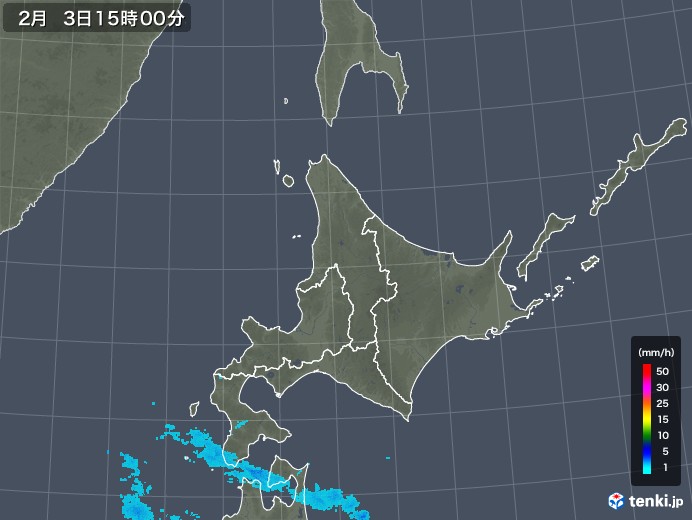 北海道地方の雨雲レーダー(2019年02月03日)