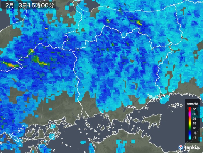 岡山県の雨雲レーダー(2019年02月03日)