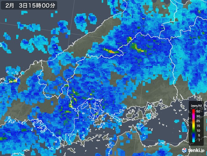 広島県の雨雲レーダー(2019年02月03日)