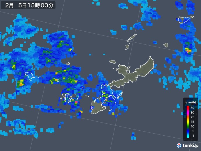 沖縄県の雨雲レーダー(2019年02月05日)