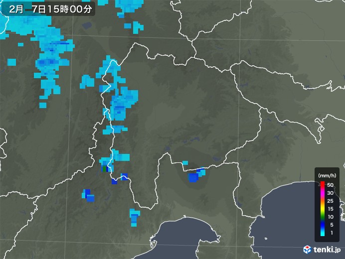 山梨県の雨雲レーダー(2019年02月07日)