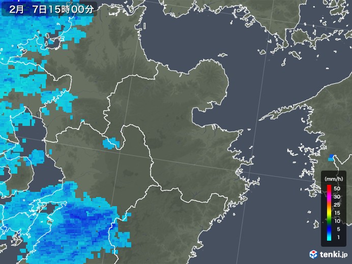 大分県の雨雲レーダー(2019年02月07日)