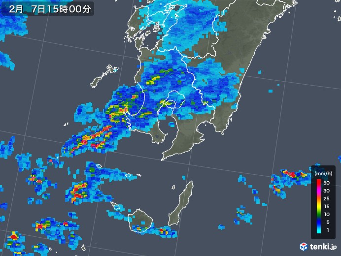 鹿児島県の雨雲レーダー(2019年02月07日)