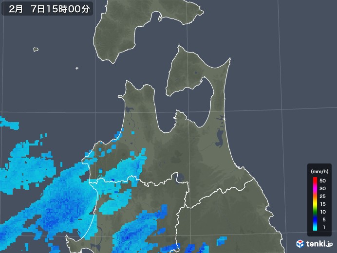 青森県の雨雲レーダー(2019年02月07日)