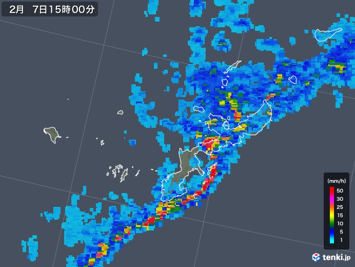 沖縄県の雨雲レーダー(2019年02月07日)