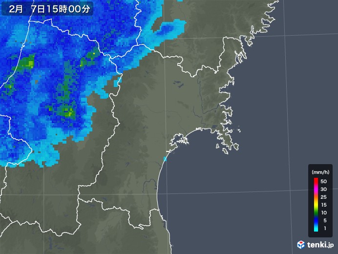 宮城県の雨雲レーダー(2019年02月07日)