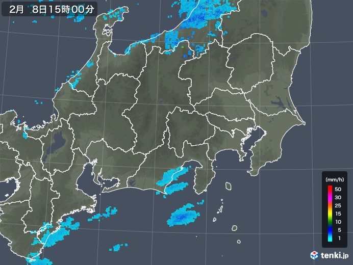 関東・甲信地方の雨雲レーダー(2019年02月08日)