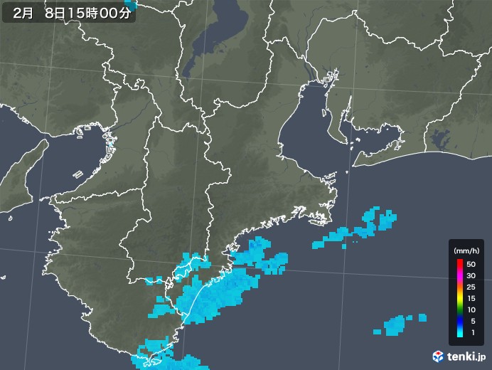 三重県の雨雲レーダー(2019年02月08日)