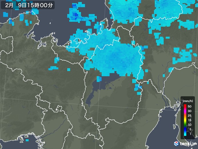滋賀県の雨雲レーダー(2019年02月09日)