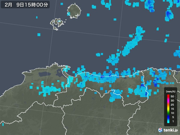 鳥取県の雨雲レーダー(2019年02月09日)