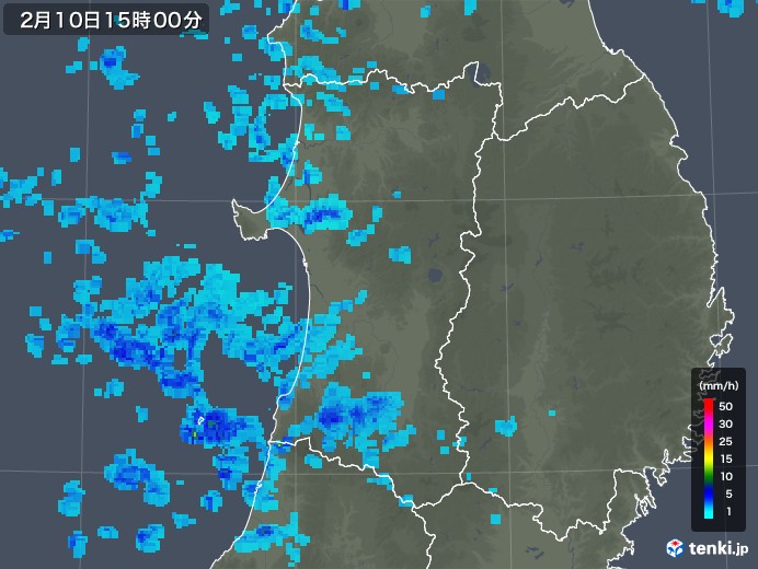 秋田県の雨雲レーダー(2019年02月10日)