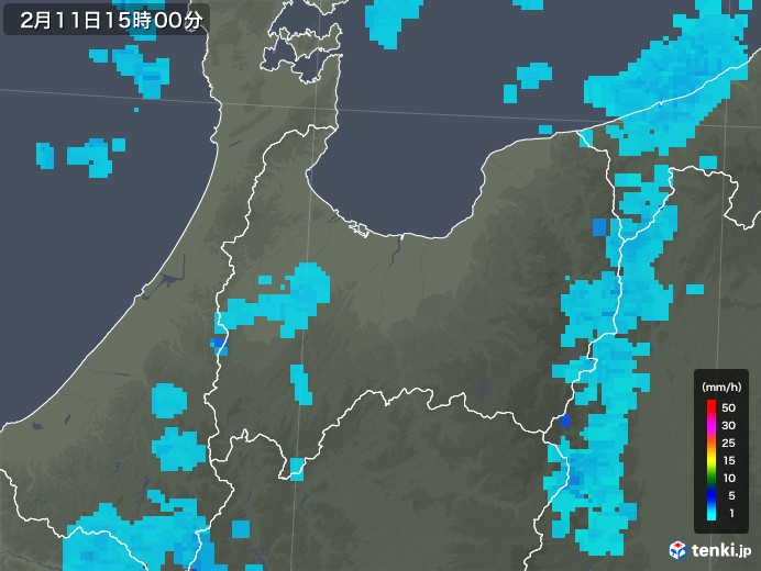 富山県の雨雲レーダー(2019年02月11日)