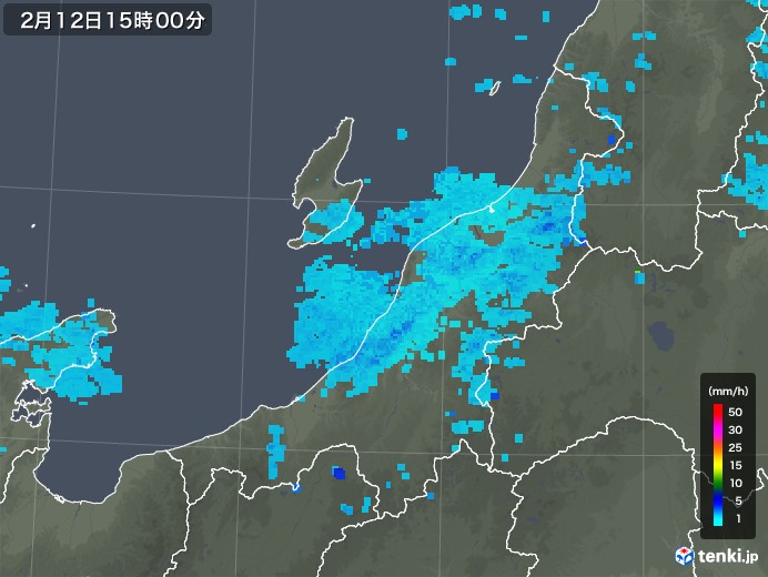 新潟県の雨雲レーダー(2019年02月12日)