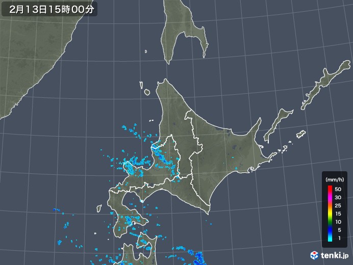 北海道地方の雨雲レーダー(2019年02月13日)