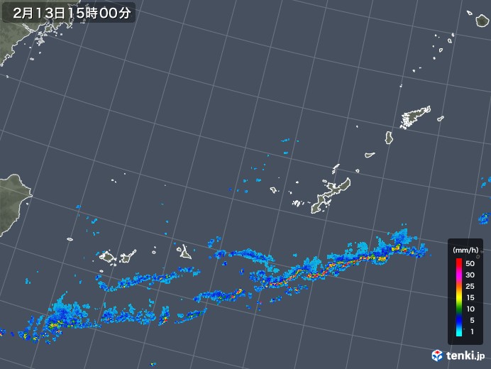 沖縄地方の雨雲レーダー(2019年02月13日)