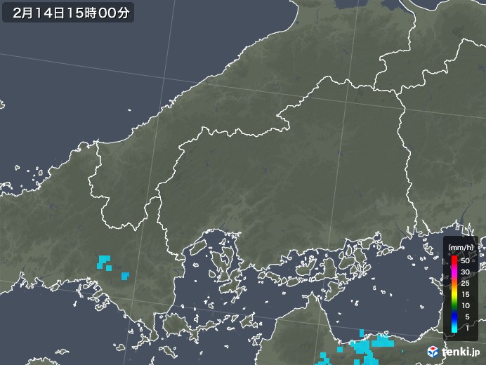 広島県の雨雲レーダー(2019年02月14日)