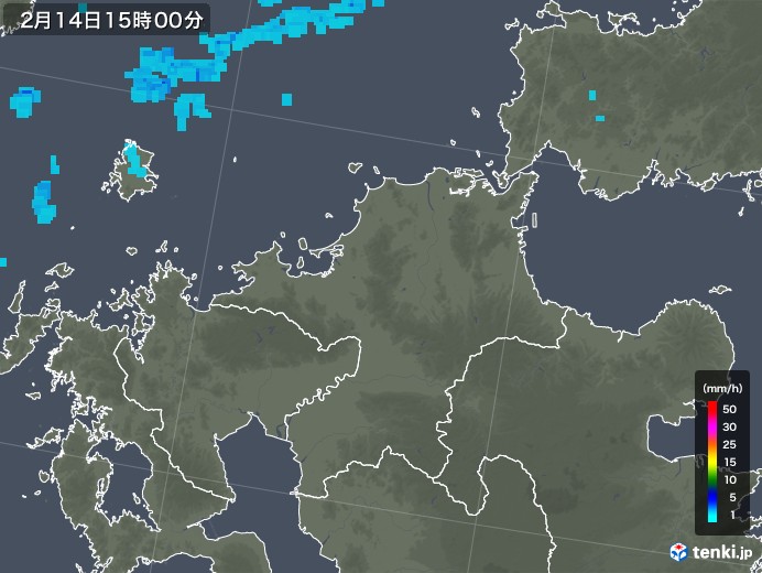 福岡県の雨雲レーダー(2019年02月14日)