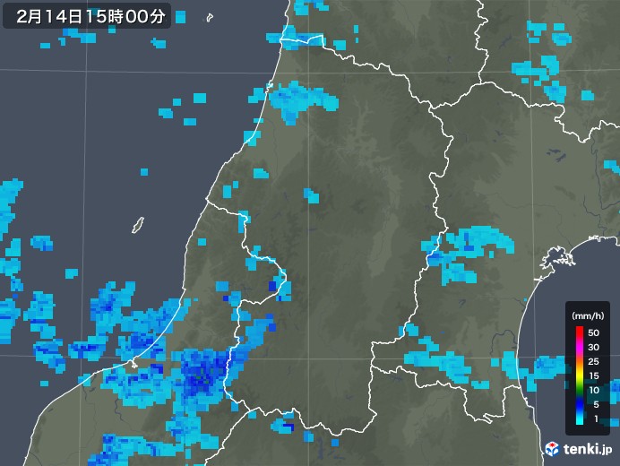 山形県の雨雲レーダー(2019年02月14日)