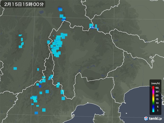 山梨県の雨雲レーダー(2019年02月15日)