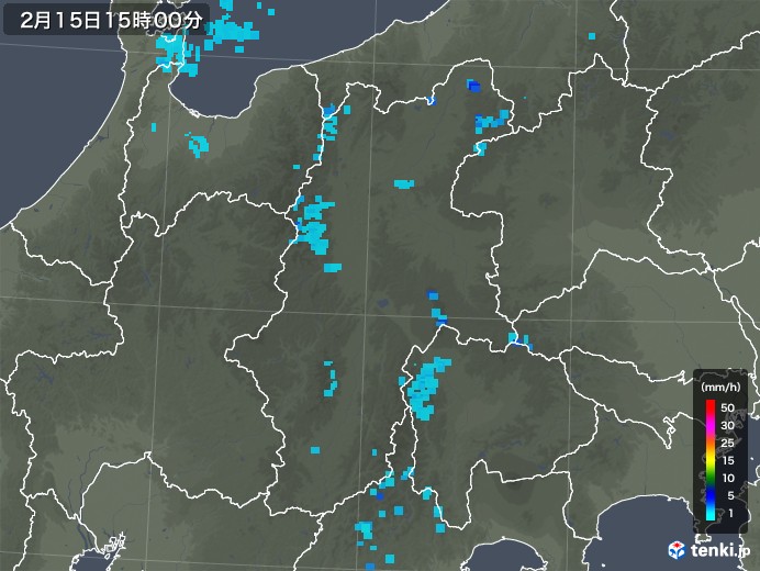 長野県の雨雲レーダー(2019年02月15日)