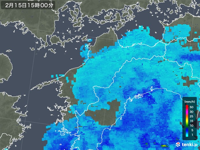 愛媛県の雨雲レーダー(2019年02月15日)