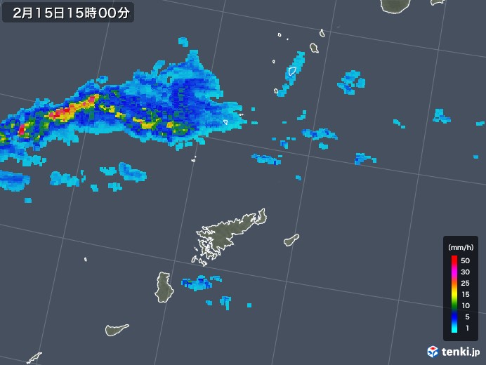 奄美諸島(鹿児島県)の雨雲レーダー(2019年02月15日)