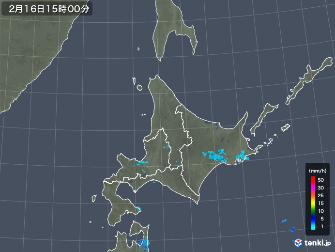 北海道地方の雨雲レーダー(2019年02月16日)