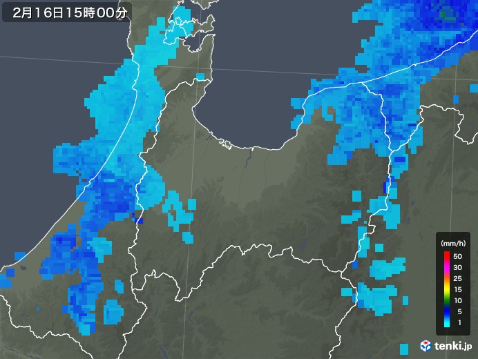 富山県の雨雲レーダー(2019年02月16日)