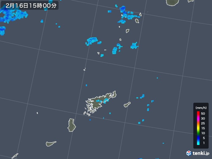奄美諸島(鹿児島県)の雨雲レーダー(2019年02月16日)