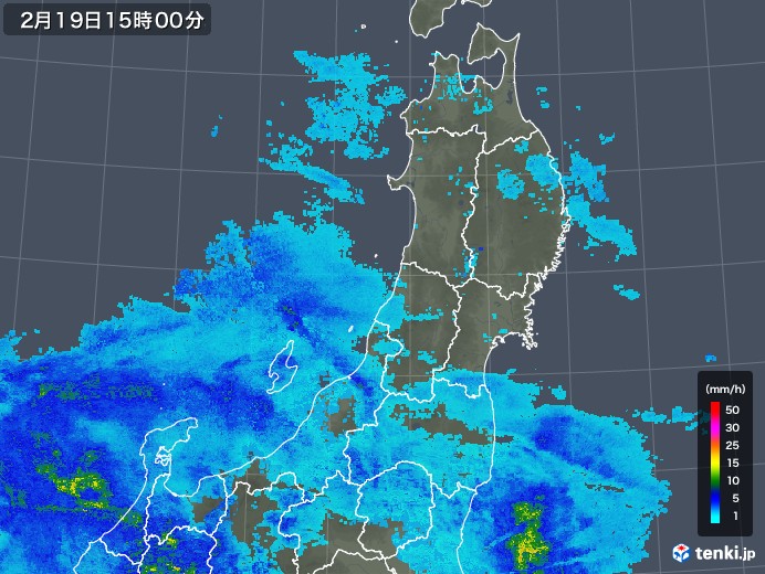東北地方の雨雲レーダー(2019年02月19日)