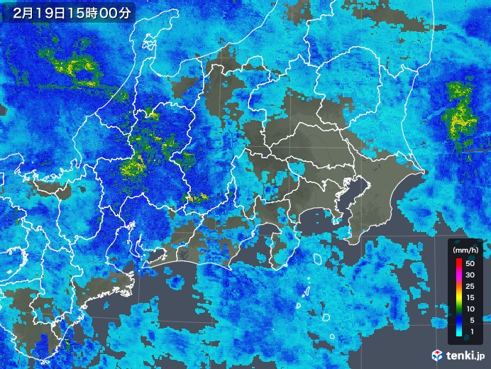 関東・甲信地方の雨雲レーダー(2019年02月19日)