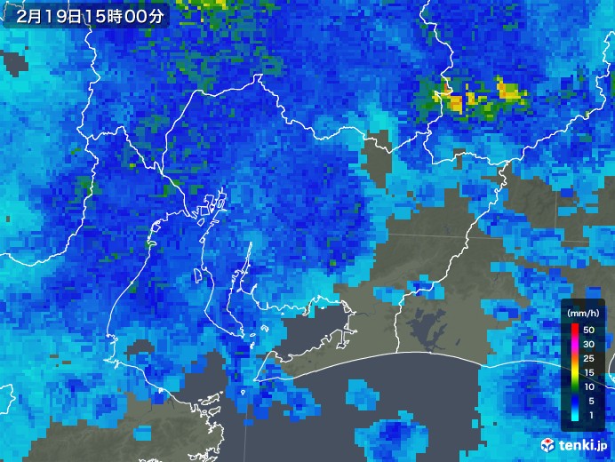 愛知県の雨雲レーダー(2019年02月19日)