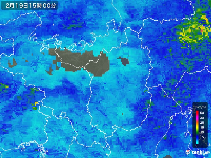 滋賀県の雨雲レーダー(2019年02月19日)