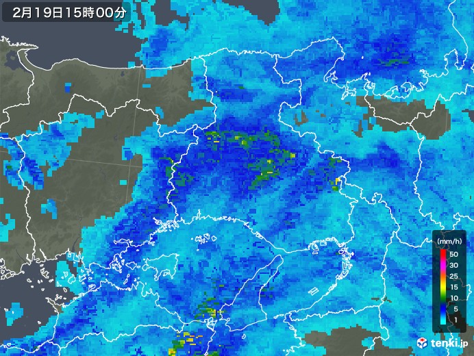 兵庫県の雨雲レーダー(2019年02月19日)