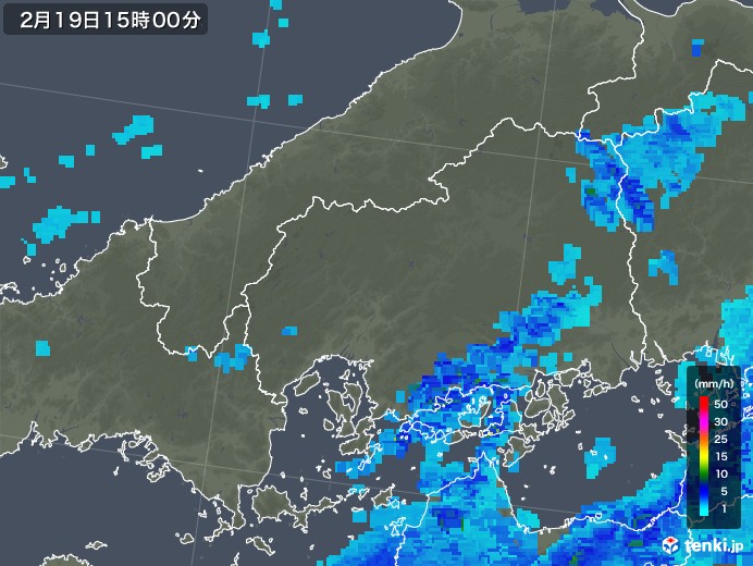 広島県の雨雲レーダー(2019年02月19日)