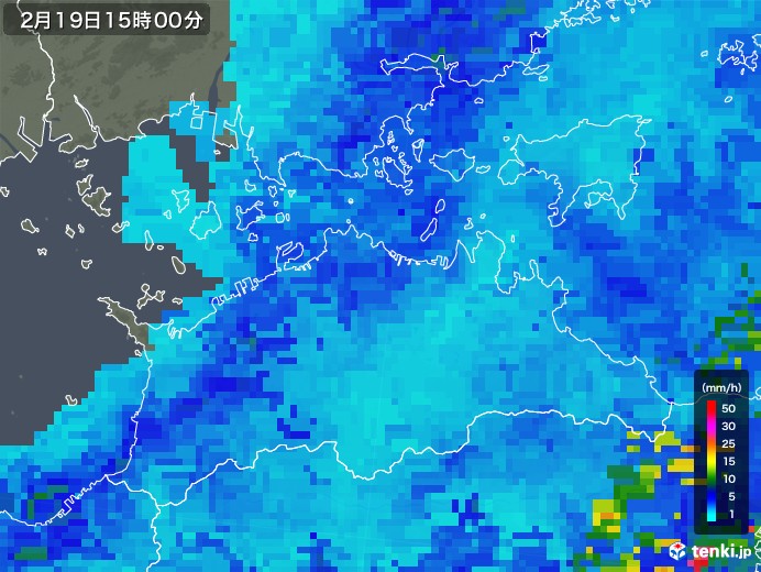 香川県の雨雲レーダー(2019年02月19日)