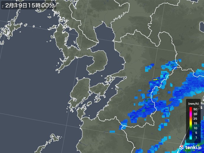 熊本県の雨雲レーダー(2019年02月19日)