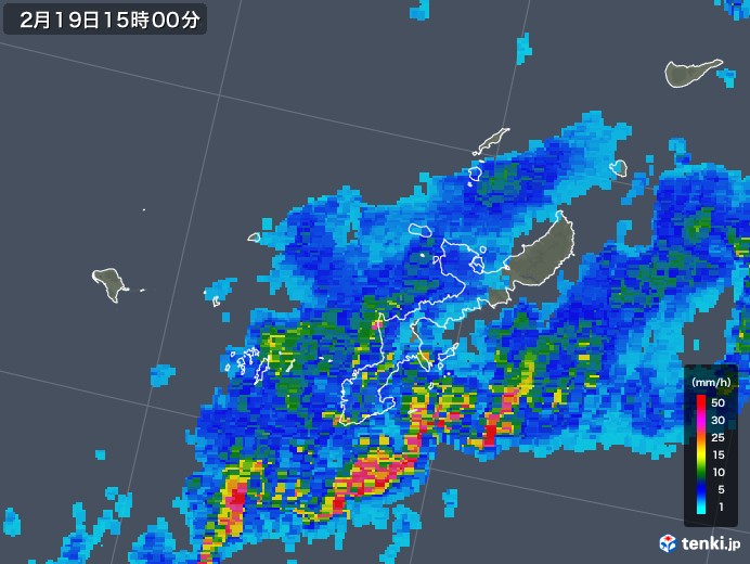 沖縄県の雨雲レーダー(2019年02月19日)